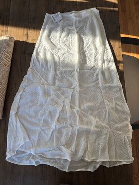 Free People White Crinkled Midi Skirt